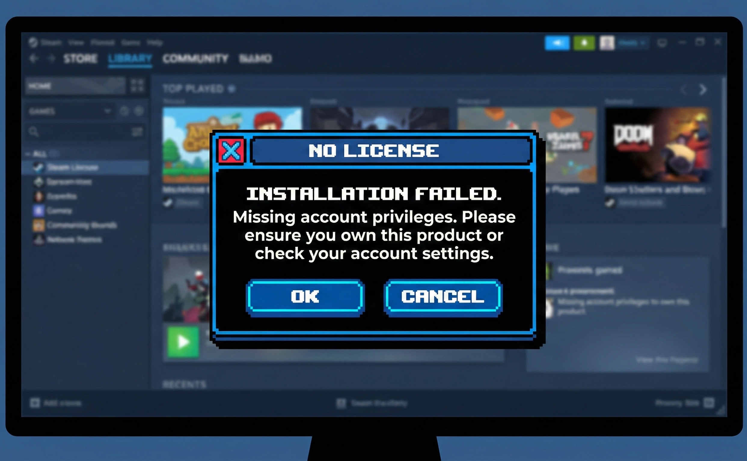 Steam License Revoked Error Page